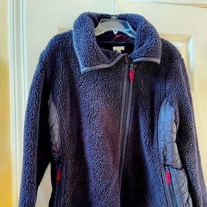 Talbots Navy Blue Sherpa Fleece Jacket with Asymmetrical Zipper Size 1X